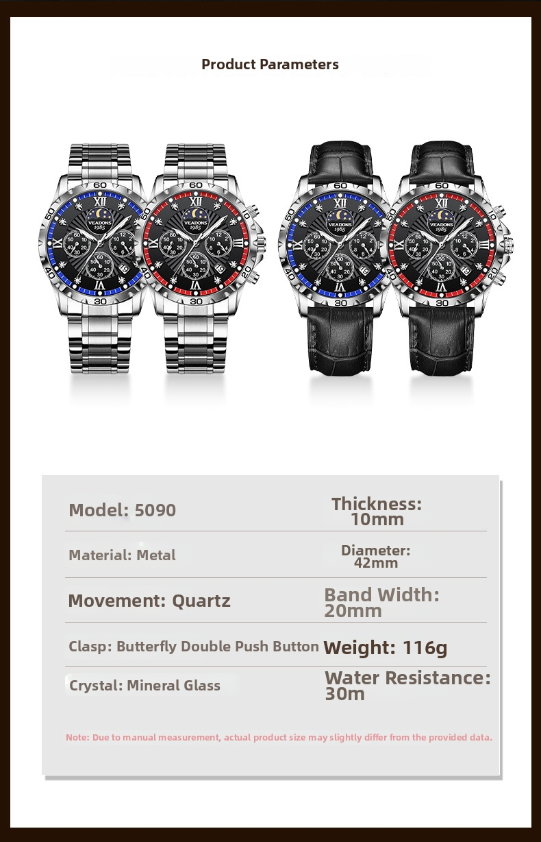 Herren Business Quarzuhr Mit Mondphase Und Chronograph_voghion.com