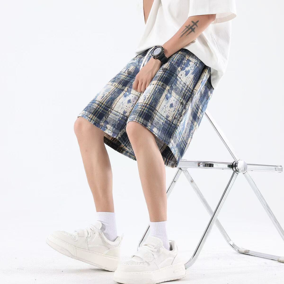 Herren-Shorts mit Batik-Karomuster, lockere, lässige 5-Zoll-Badeshorts aus Stretchmaterial, inklusive Größen._voghion.com