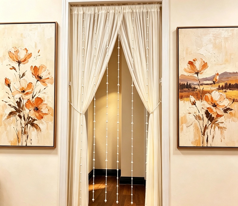 Light luxury sheer curtains for bedrooms, living rooms, and entryways; no-hole installation, retractable rod, French-style mosquito netting, and partition curtains Light luxury sheer curtains for bedrooms, living rooms, and entryways; no-hole installation, retractable rod, French-style mosquito netting, and partition curtains
