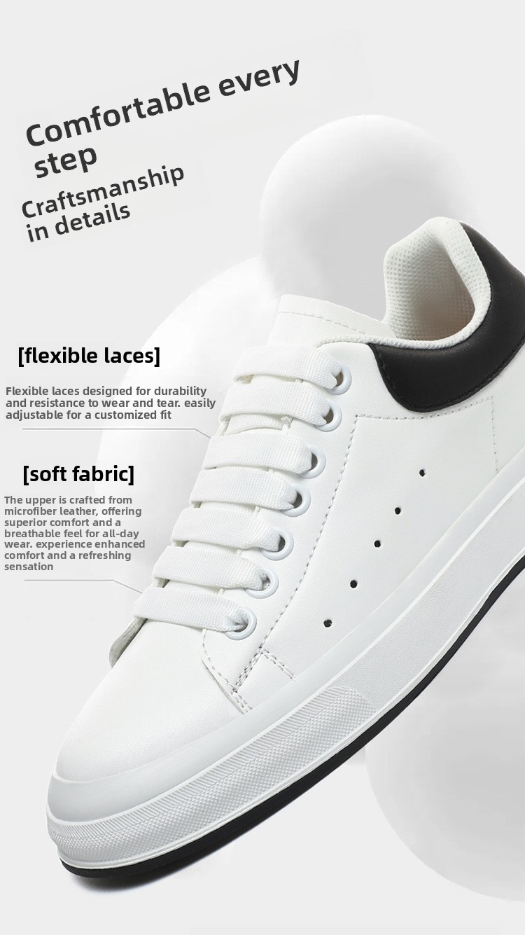 Men Classic White Black Heel Platform Sneakers Casual Leather Skate Board Shoes Unise_vogvips.com