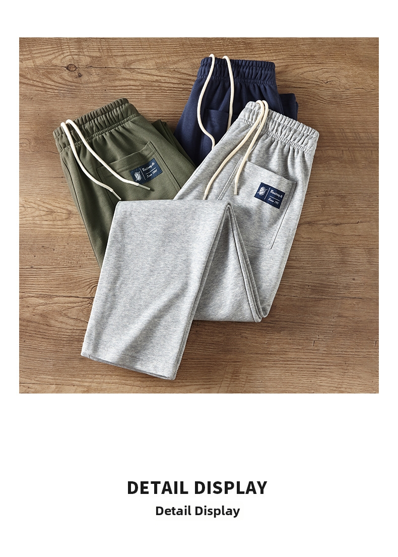 Pantalon de survêtement homme en tissu éponge épais, style rétro sportif tendance, jambes droites amples, cordon de serrage, 340 g_voghion.com