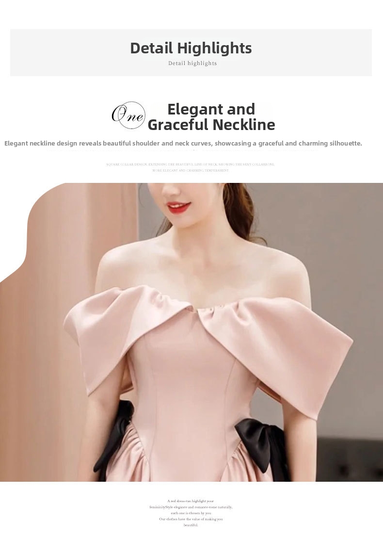 Elegante abito da sera in raso rosa con spalle scoperte per sposa_voghion.com