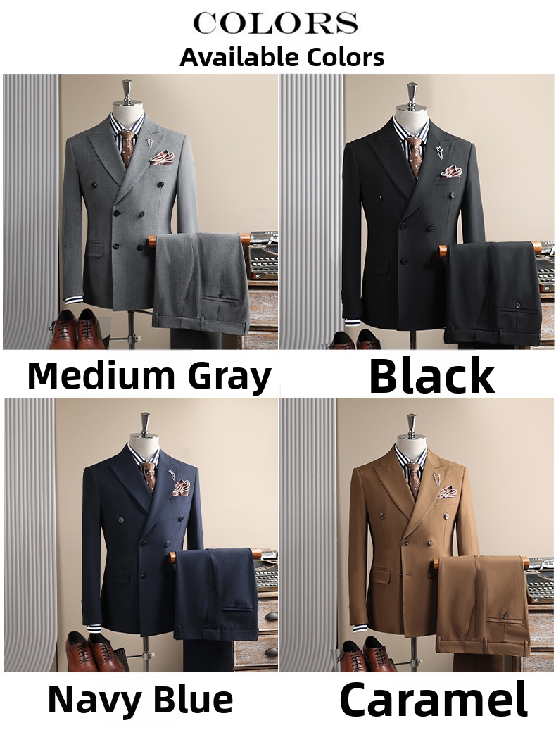Men's Double-breasted Three-piece Suit Formal Wedding Stripe Suit_voghion.com