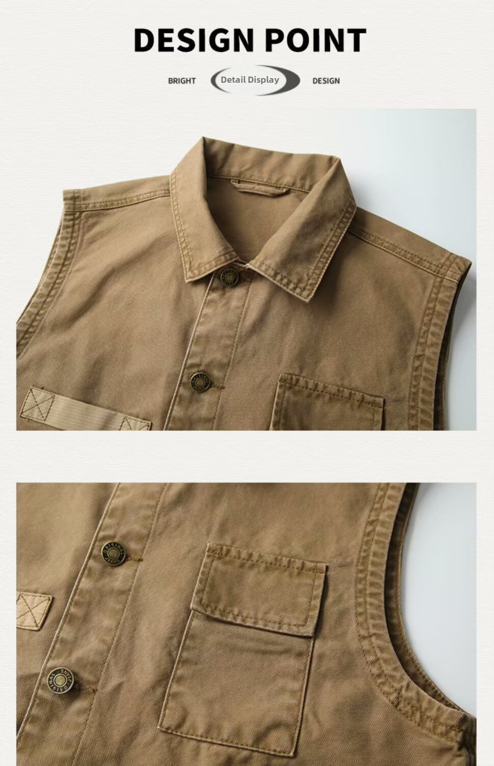 Herren Arbeitsweste Im Retro-look Patchwork Design Khaki_voghion.com