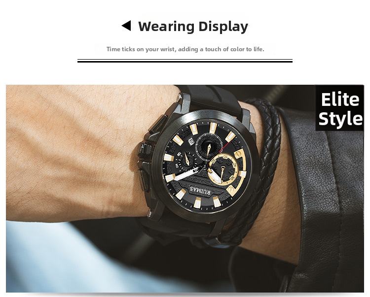 Men's Chronograph Quartz Watch With Rubber Strap And Calendar_voghion.com