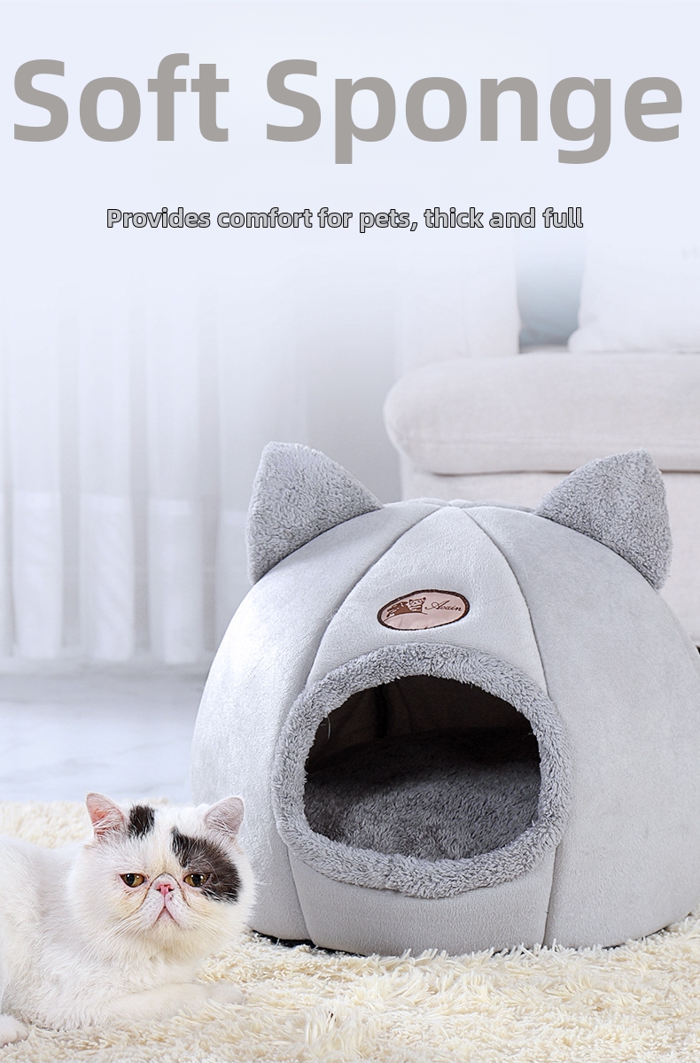 Lit grotte rond confortable et chaud pour chat et chien hiver_voghion.com