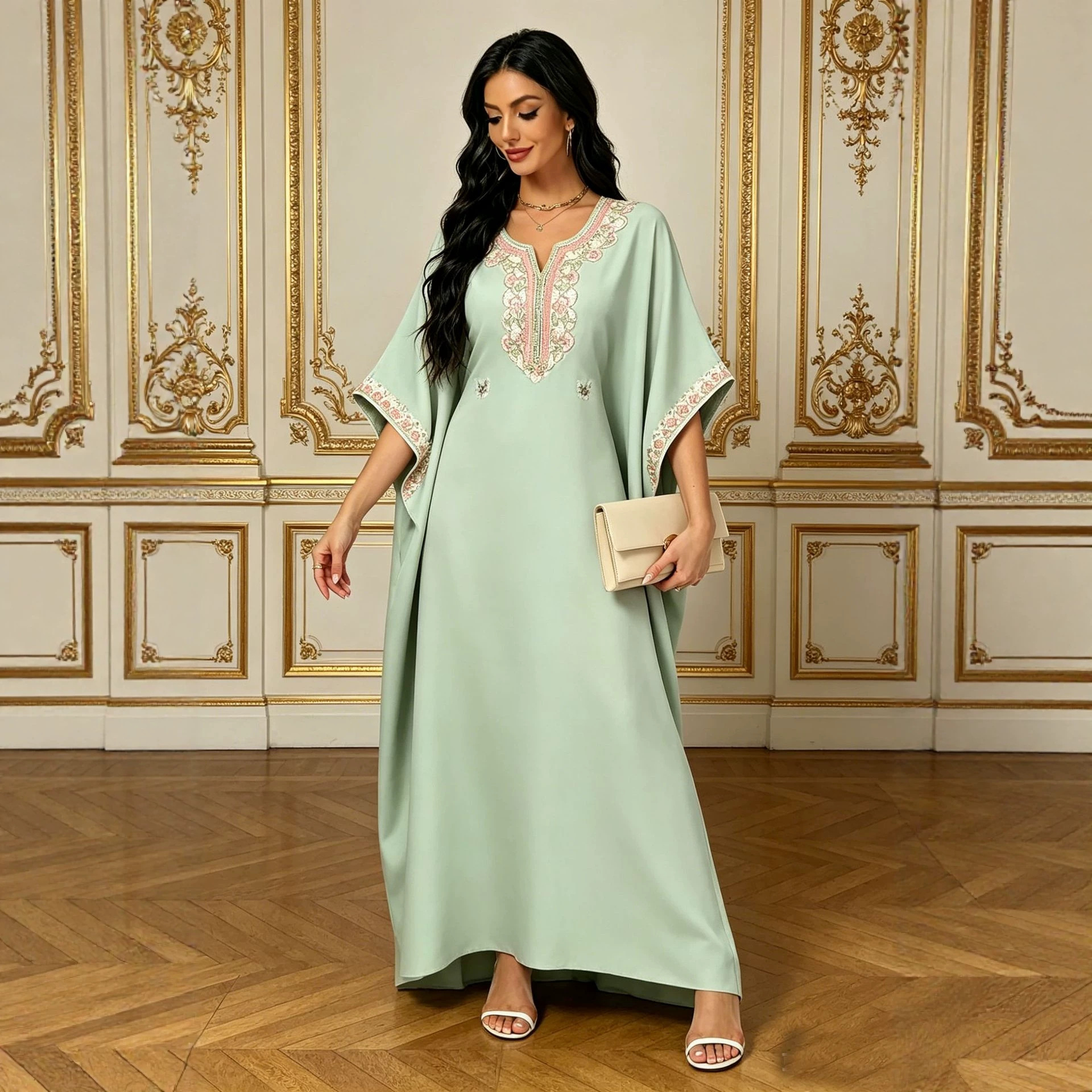 Featured Clothing: European And American Style Embroidered Long Dresses, Loose Plus Size Dresses, Moroccan Style Vacation Wear, Elegant Women's Clothing_ecoleips.com