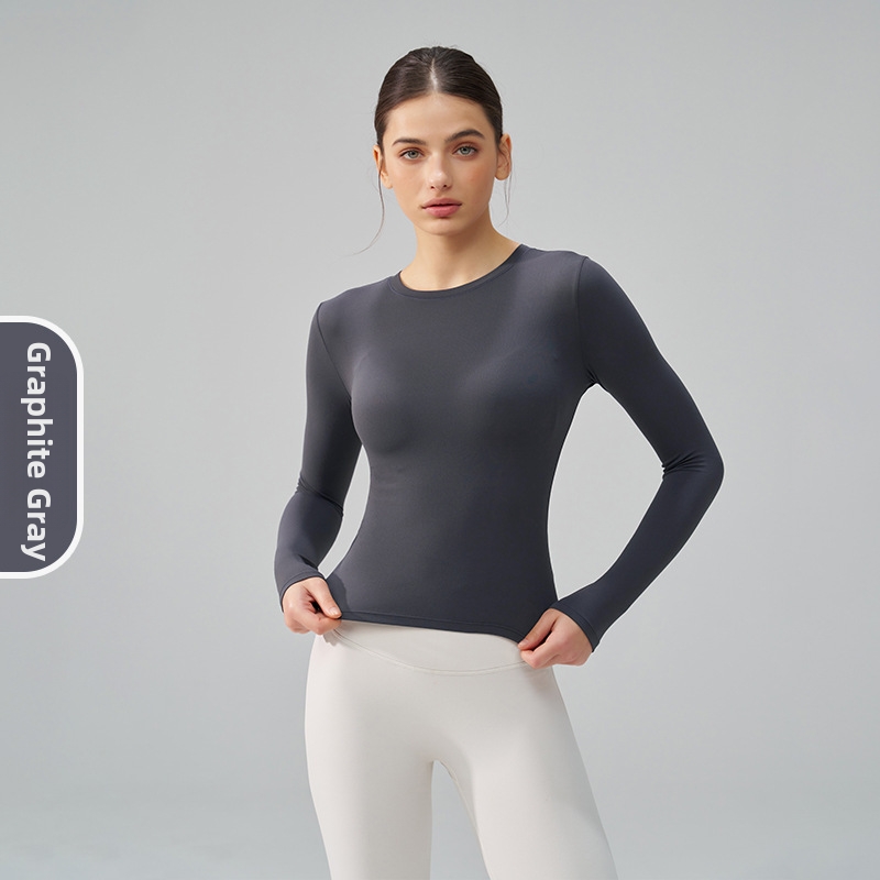 Women's High-Neck Long Sleeve Yoga Top Seamless Workout Shirt Nylon Spandex Breathable Fitness Training Apparel_ecoleips.com