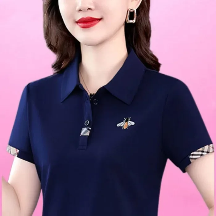 Polo for mother, summer short sleeve T-shirt, with short sleeve, western style, fitted, oversize