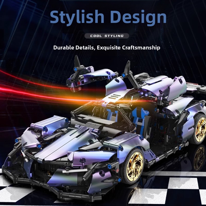 Blocos de montar de carro de corrida com controle remoto, compatíveis com o modelo de carro esportivo Apollo Rambo, brinquedo para meninos._voghion.com