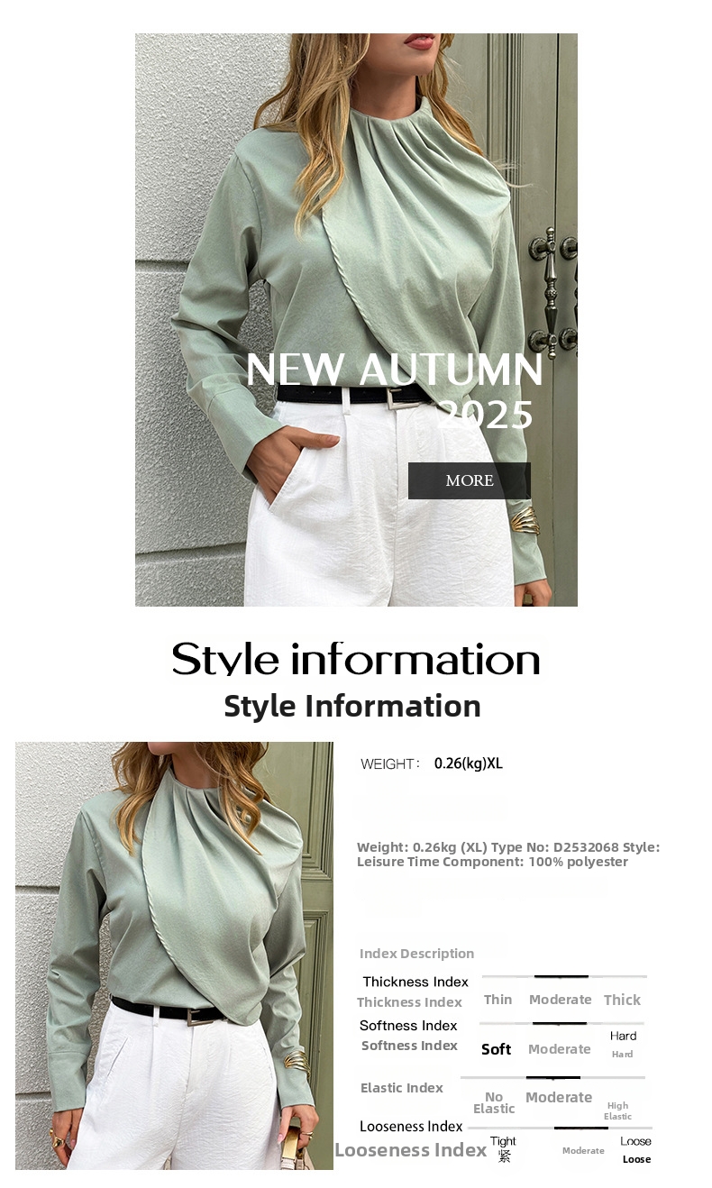 Elegant Solid Color Long Sleeve Blouse For Women - Timeless Office & Casual Wear - Stretch Comfort Fabric - Breathable & Wrinkle-Resistant - S/M/L/XL​_ecoleips.com
