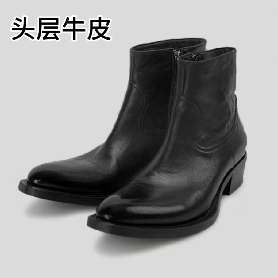 Washed leather Martin boots, new autumn and winter vintage distressed chunky heel back-zipper versatile short boots