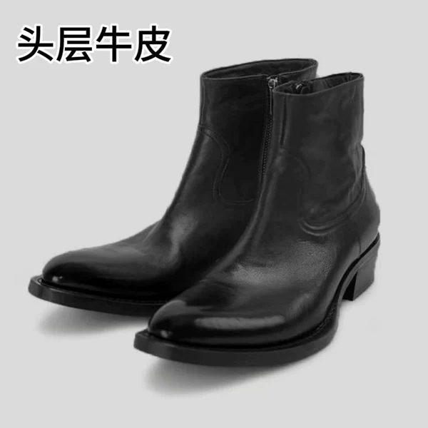 Washed leather Martin boots, new autumn and winter vintage distressed chunky heel back-zipper versatile short boots