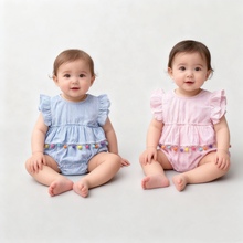 日系80-100女宝宝夏季飞袖三角包屁爬服ins同款可爱小球球