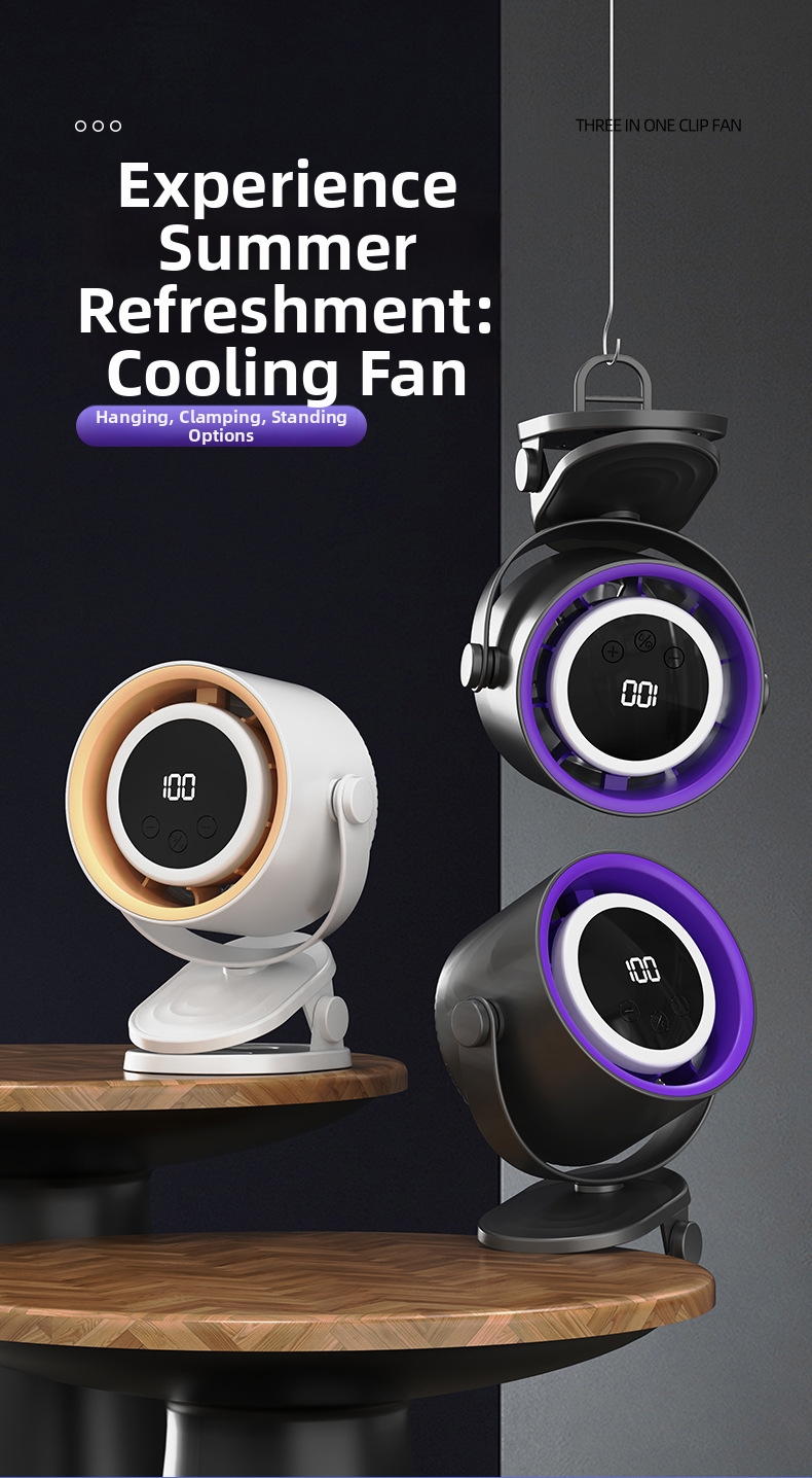 Ventilateur multifonctionnel mural et de bureau pour la maison, les dortoirs, les petites tables et le camping en extérieur avec fonction de circulation d'air._voghion.com