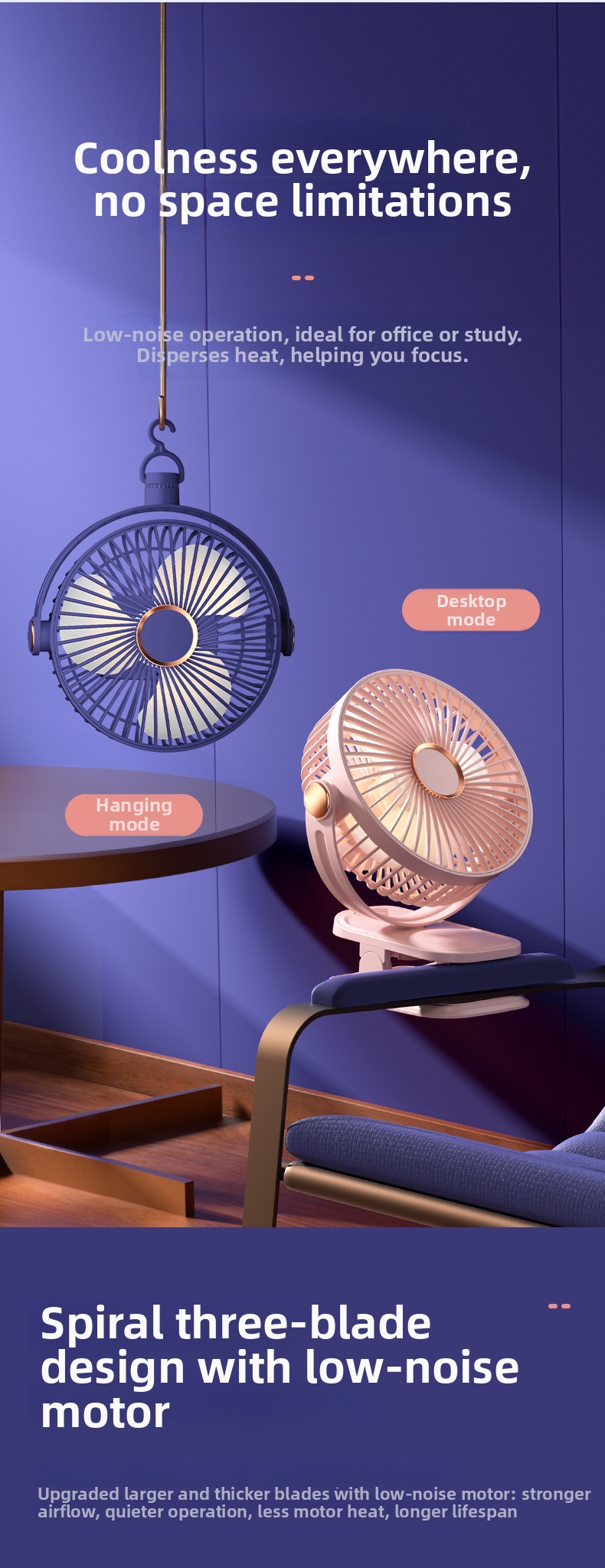Ventilatore usb con clip portatile e luce ricaricabile studenti_voghion.com