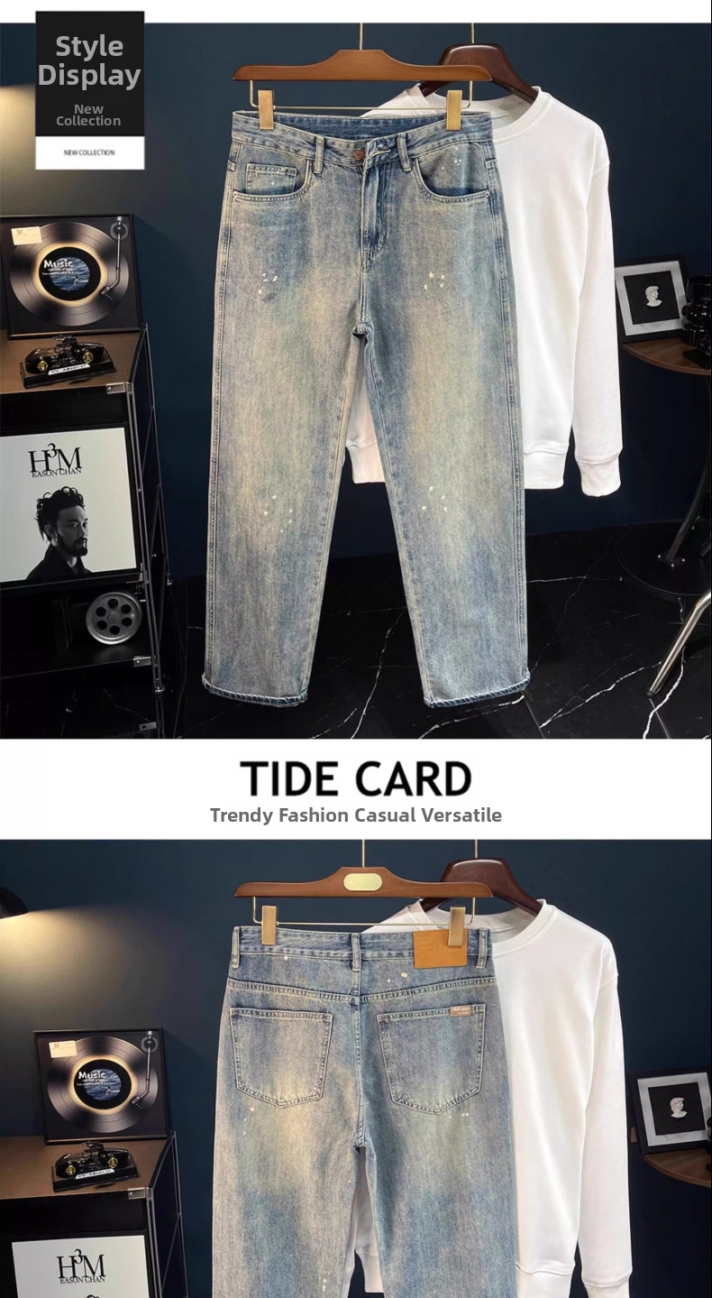 Herren Jeans Mit Farbspritzer Im Retro Look Warm Gefüttert_voghion.com