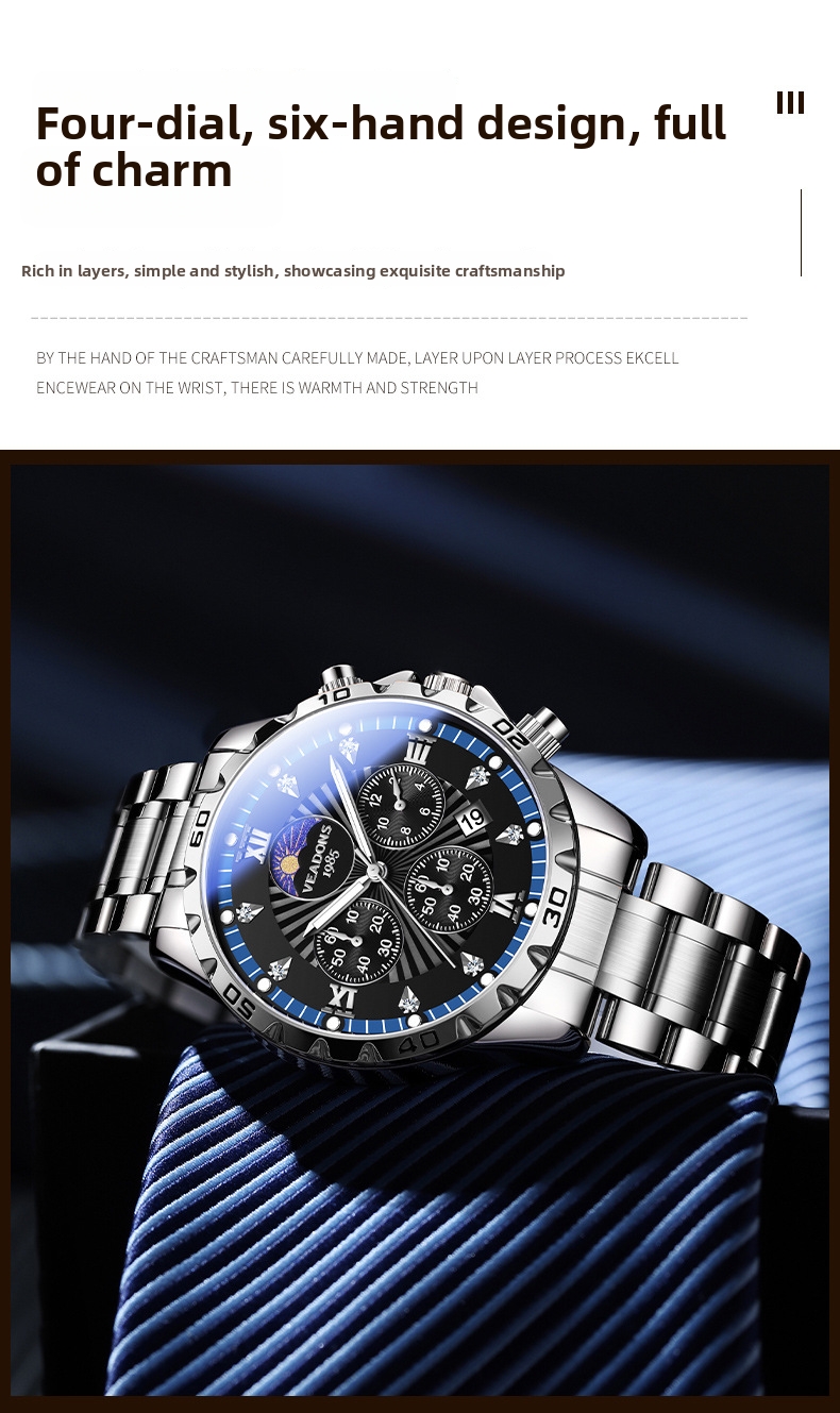 Herren Business Quarzuhr Mit Mondphase Und Chronograph_voghion.com