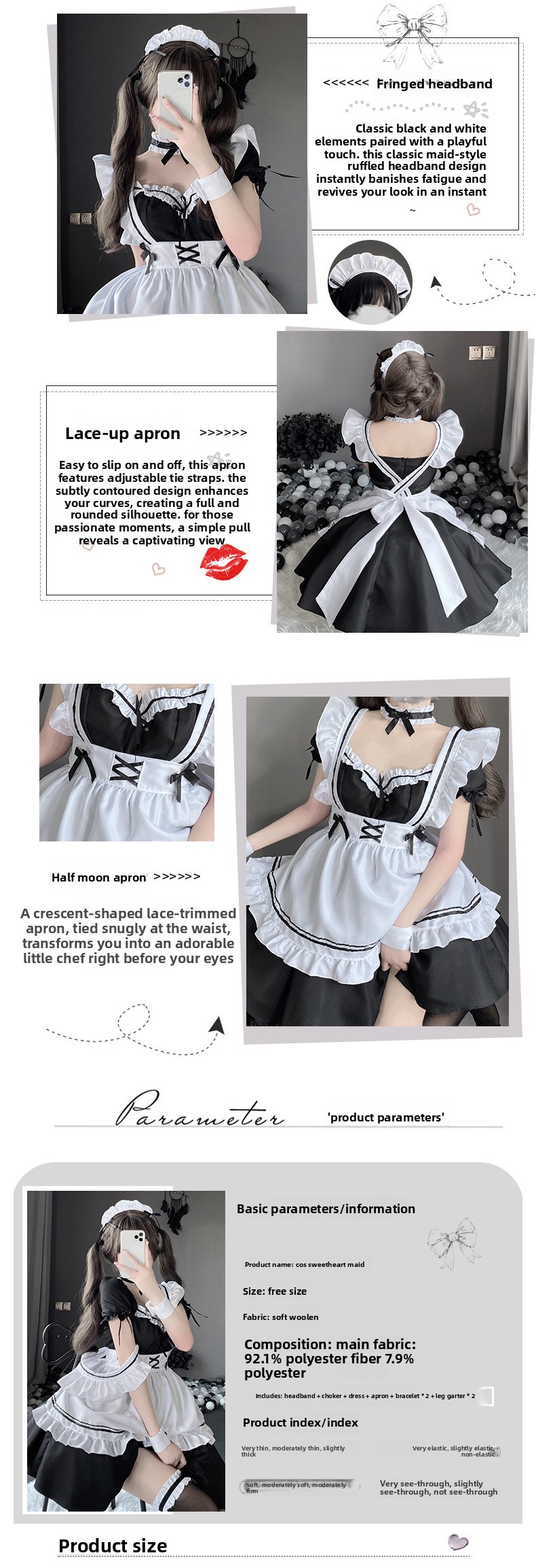 Halloween Cosplay Japanese Maid Outfit Cos Uniform Soft Girl Dress Cute Lolita Maid Lolita Apron Home Uniform_ecoleips.com