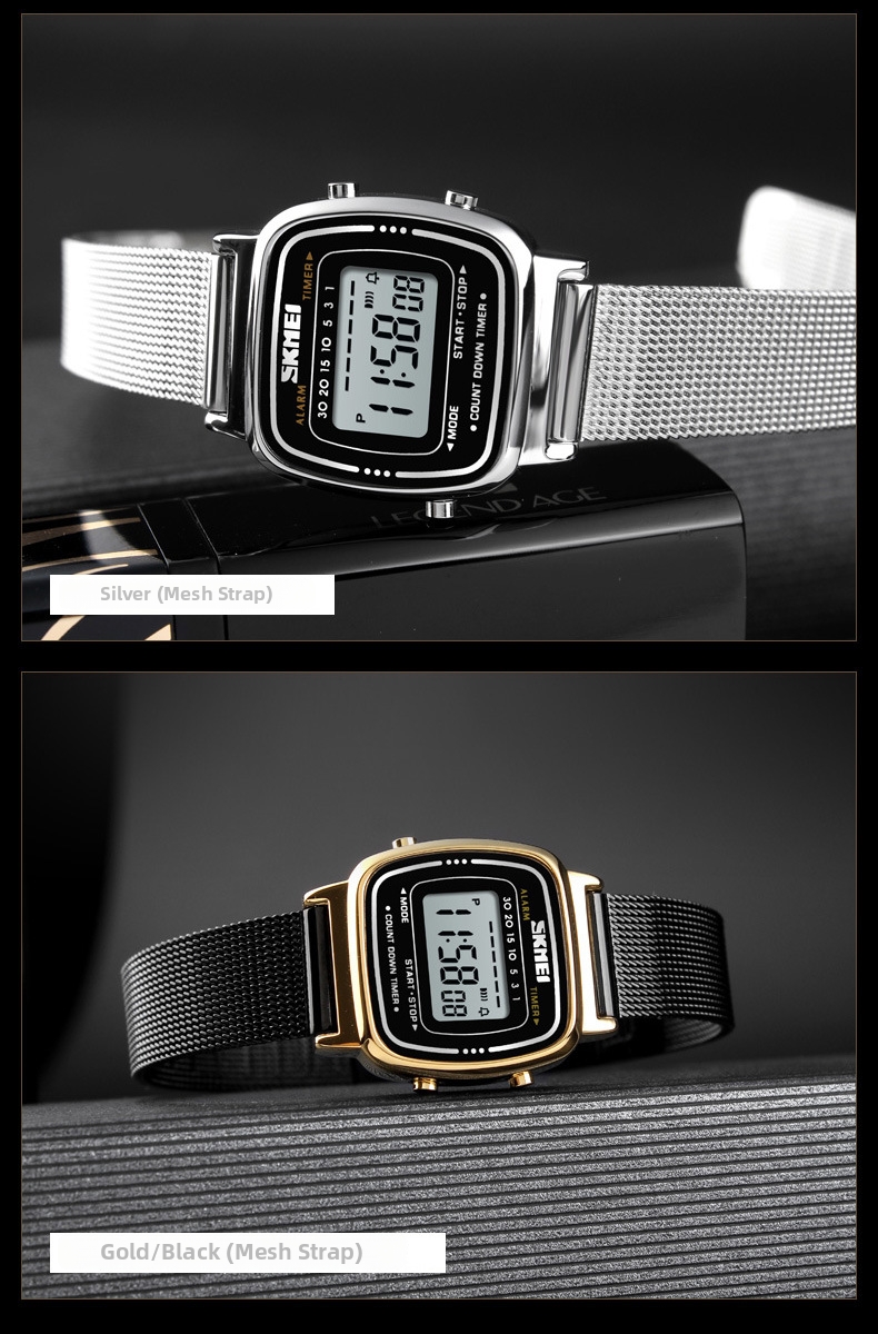 Orologio digitale donna impermeabile oro piccolo quadrante quadrato_voghion.com