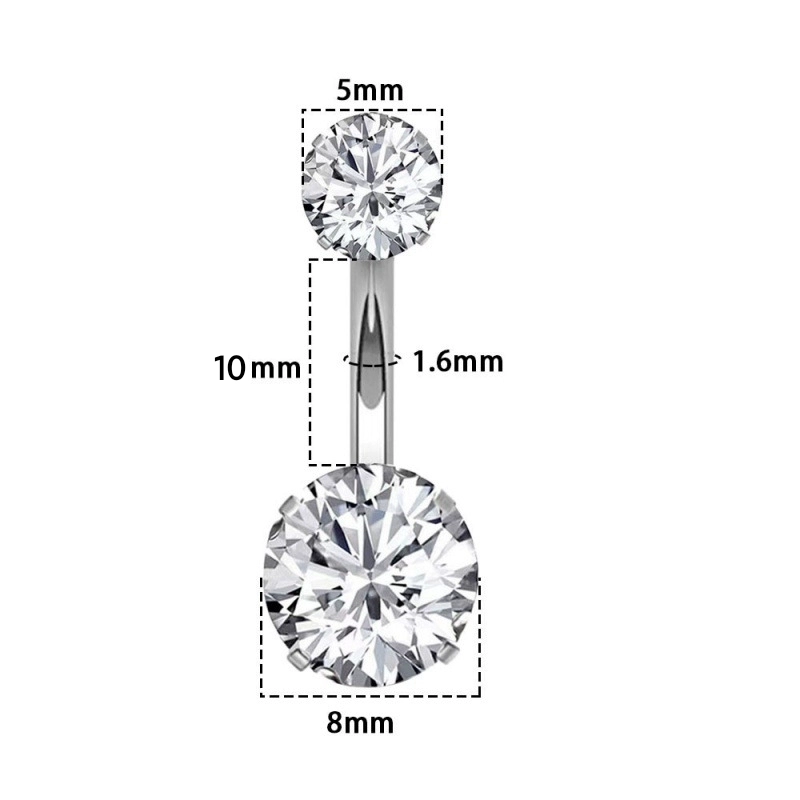 Трансграничные горячие продажи из нержавеющей стали циркон пупочный гвоздь с двумя головками с четырьмя когтями, инкрустированные драгоценными камнями титановая сталь пупок кольцо пирсинг ювелирные изделия