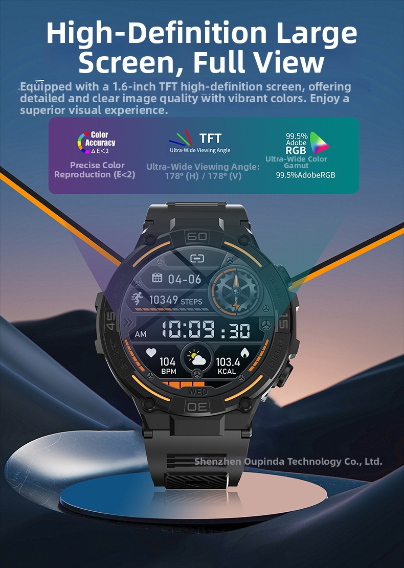 Smartwatch con luce LED, monitoraggio della frequenza cardiaca e della pressione sanguigna, schermo grande da 1,52 metri, impermeabile, chiamate Bluetooth, nuovo._voghion.com
