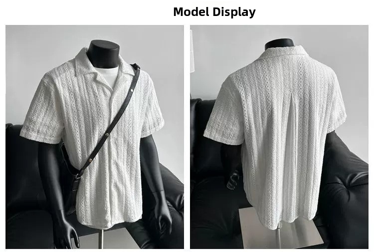 Men's Clothing Men's Hollowed Out Cuban Collar Short Sleeved Shirt Trendy Brand Plus Size Summer Jacket Three Quarter Sleeve Cardigan_viptrois.com