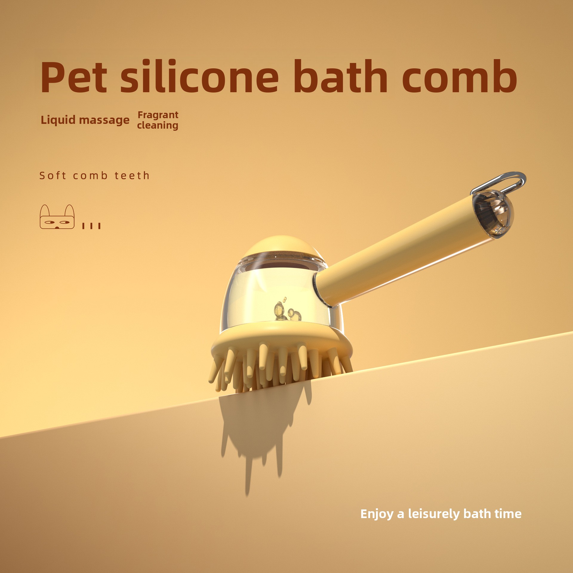 Silicone Dog Bath Brush With Shampoo Dispenser For Pet Grooming_voghion.com