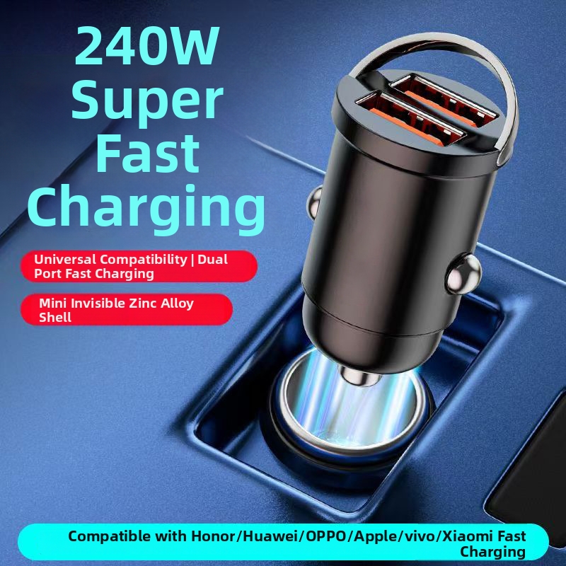 240W Car Charger Super Fast Charging Invisible 12V 24V Cigarette Lighter Dual USB Adapter Plug_voghion.com