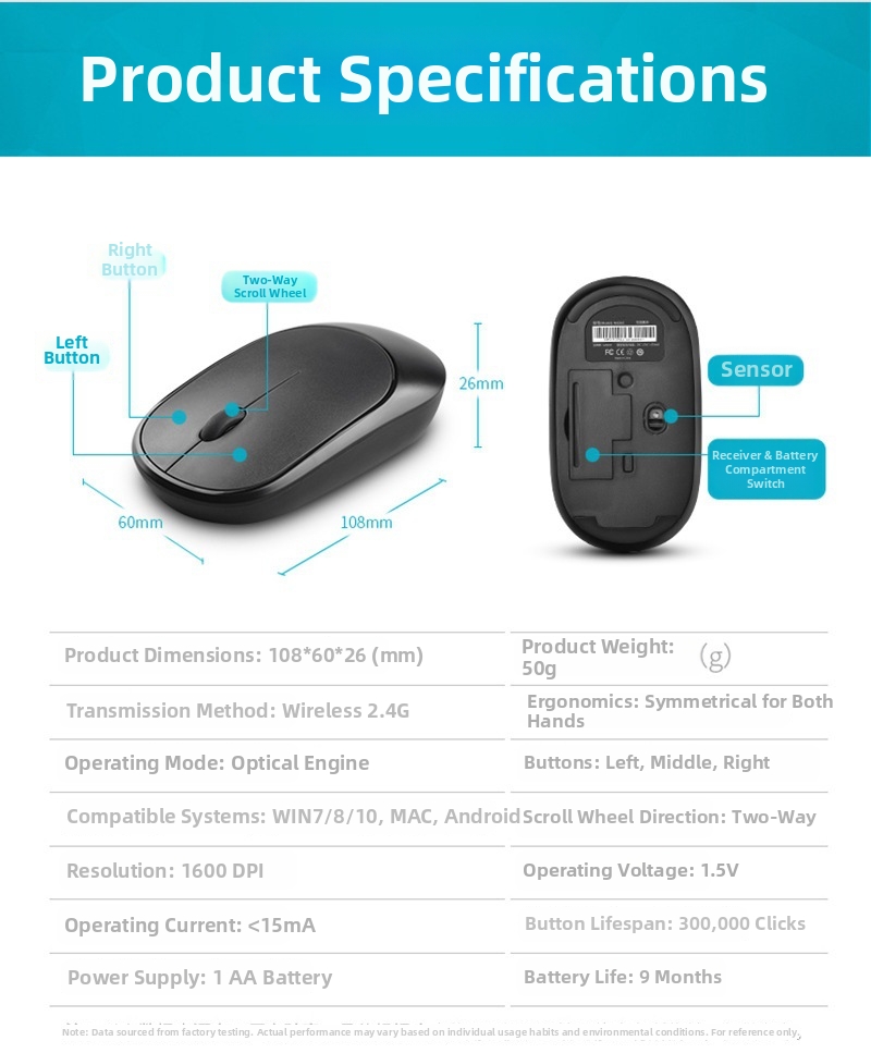 Wireless Bluetooth Mouse Slim Bamboo Design For Laptop Office_voghion.com