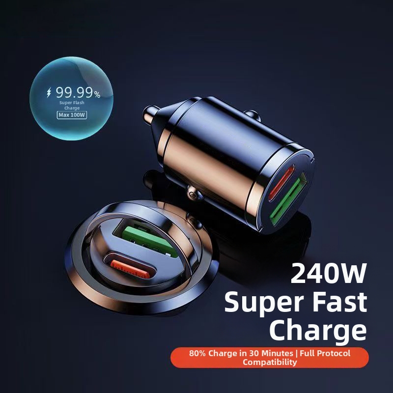 Supersnelle autolader, onzichtbare mini-sigarettenaanstekeradapter, PD-laadaccessoire (1 naar 2)._voghion.com