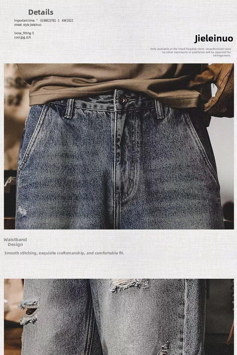 Men's Ripped Denim Shorts Trendy Brand Plus Size Loose Fit Straight Leg Five Point Summer Riding Breeches_mkmklike.com
