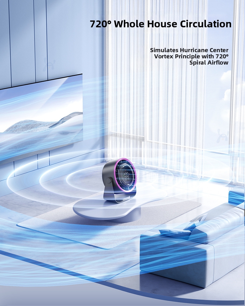 Usb Rechargeable Air Circulation Fan With Digital Display Wall Mount_voghion.com