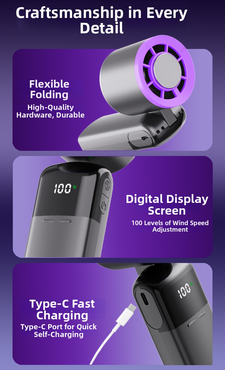 Handheld Cooling Fan Portable Turbo Mini Fan With 199 Speeds_voghion.com