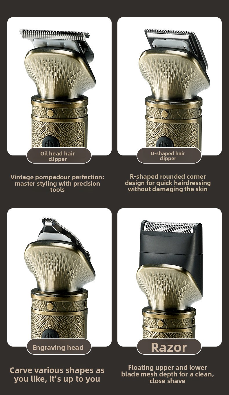 Máquina de cortar cabelo elétrica, com função de corte a óleo, para gravação, ideal para cabeças raspadas, corte de cabelo em geral, com carregamento USB._voghion.com