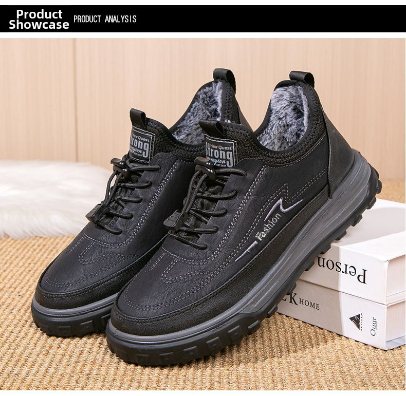 Scarpe Oxford invernali in cotone foderate in pile, nere, spesse, antiscivolo, con suola morbida, calde, per persone di mezza età e anziane, con lacci, in pelle scamosciata PU e microfibra_voghion.com