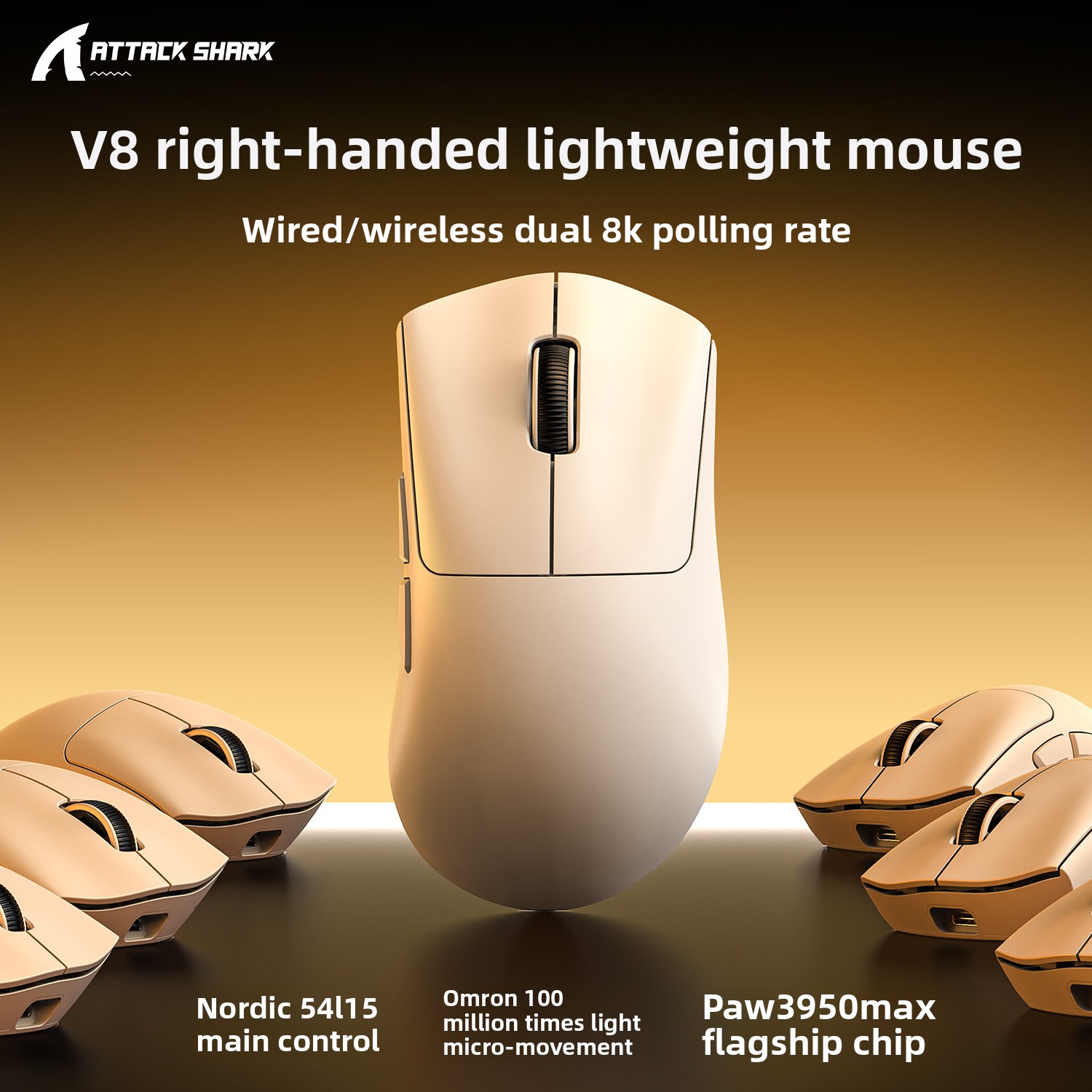 ATTACK SHARK Mouse wireless Attack Shark V8, leggero PAW3950, giochi, The Third Mock Examination, 8K_voghion.com