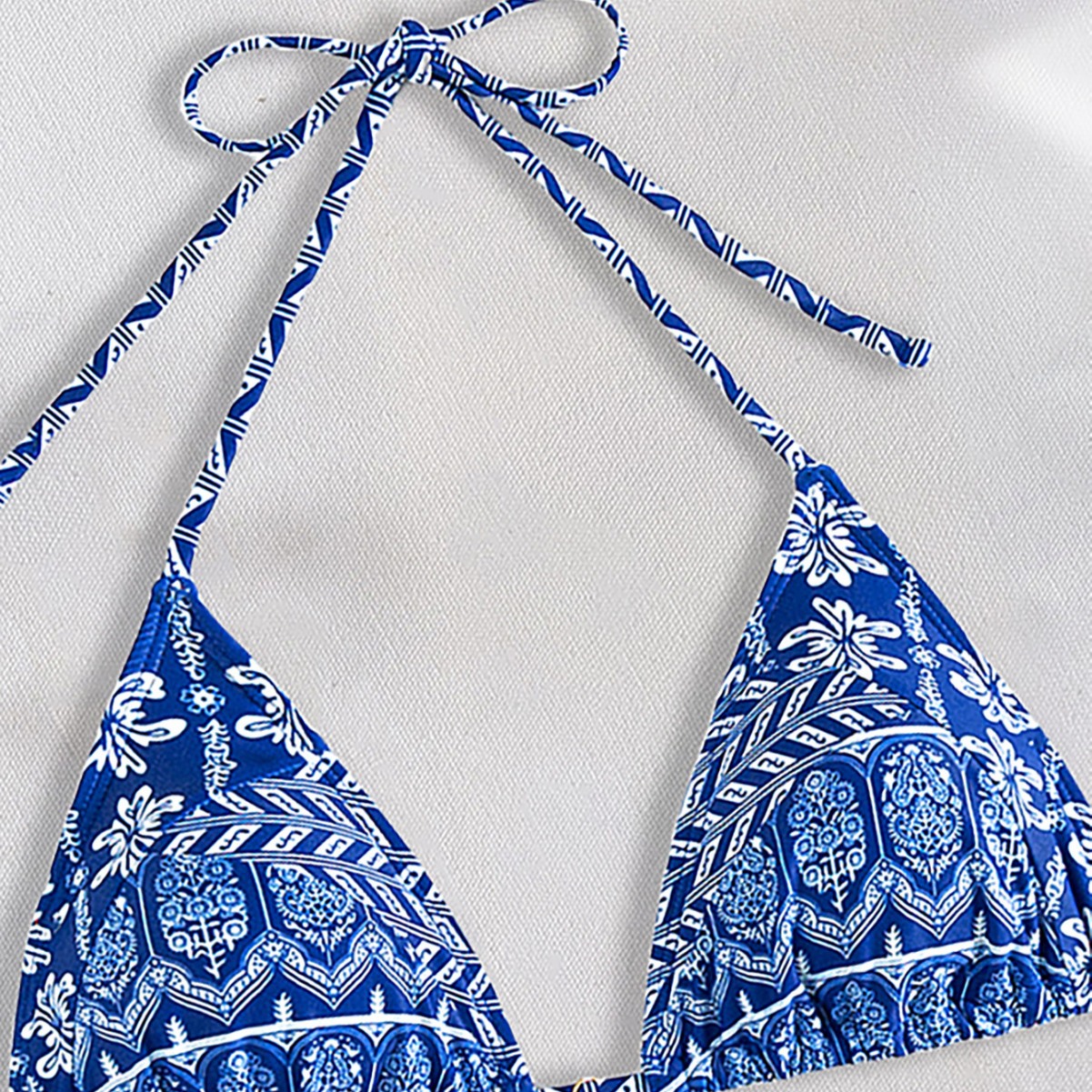 Bikini set met tropische print, verstelbare haltertop met strikjes en hoog taillebroekje voor dames, sexy tweedelig badpak voor strand en zwembadvakantie._voghion.com