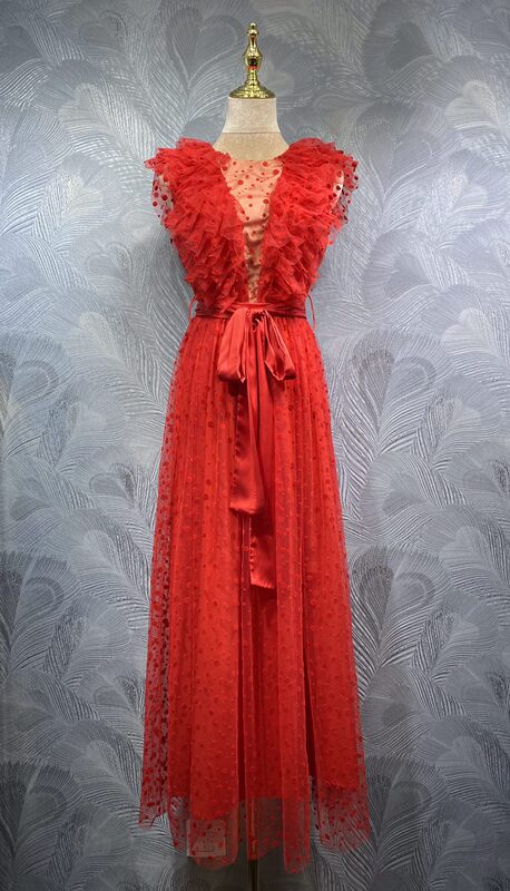 Fengpingying Export Women's Clothing 2025 Autum New Style Mesh Polka Dot Sleeveless Long Dress Ready for Sale