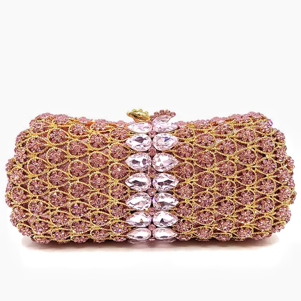 Túi clutch dạ tiệc đính kim cương rỗng kiểu mới — Vàng đáy lỗ màu xanh lá, Nền vàng ngọc xanh lam, Màu đen, Tím Nhiều màu chi tiết 3