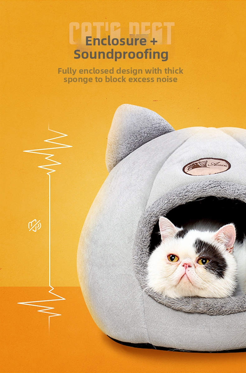 Lit grotte rond confortable et chaud pour chat et chien hiver_voghion.com