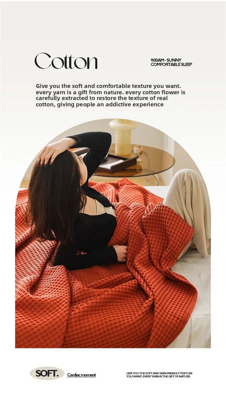 100% Baumwolle Waffelstruktur-Decke Leichte Atmungsaktive Sommer-Kühldecke für Bett Sofa Einzel- und Doppelgröße – Detail 7