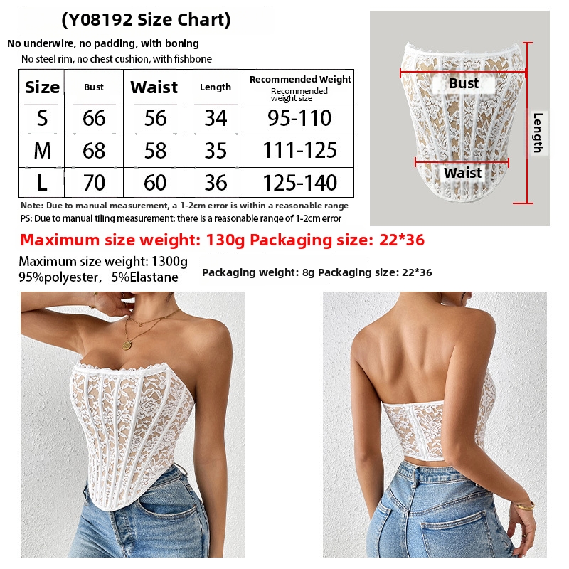 Top bustier mujer sin tirantes de encaje blanco ajustado_voghion.com