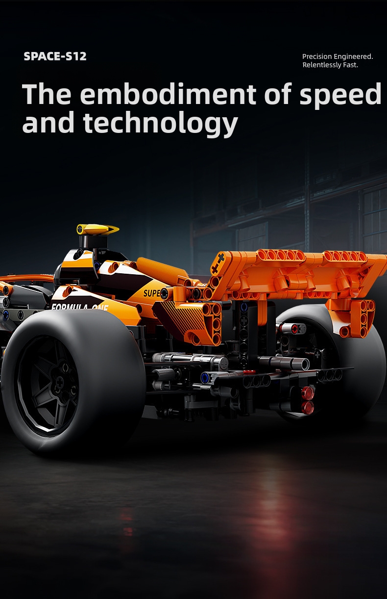 Orange F1 Racing Car Building Blocks Mechanical Model Kit Gift_voghion.com