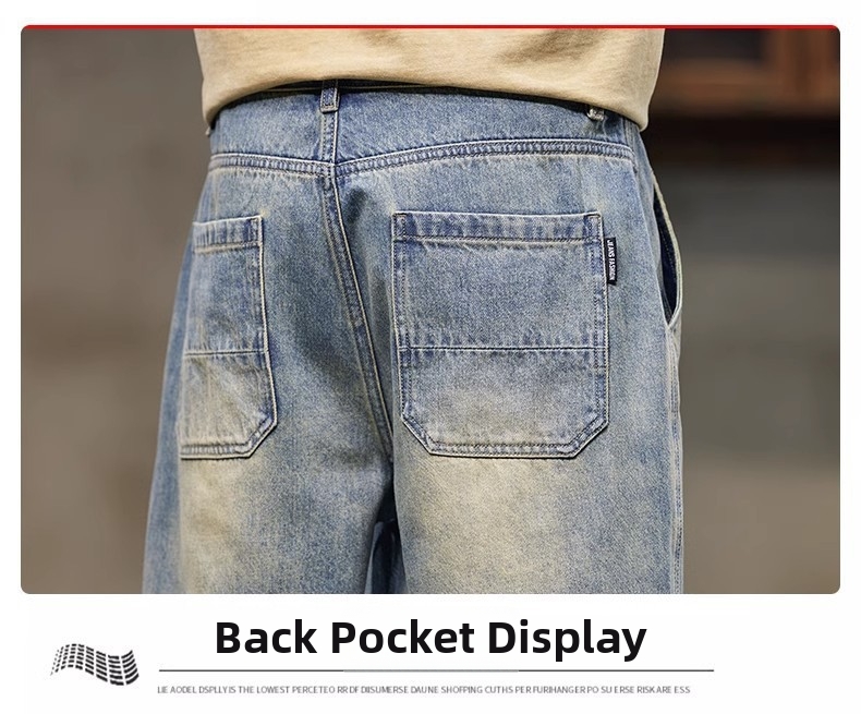 Men's Vintage Workwear Denim Shorts, Summer Lightweight Relaxed Fit Straight Leg Cargo Shorts 5-Pocket Design_mkmklike.com