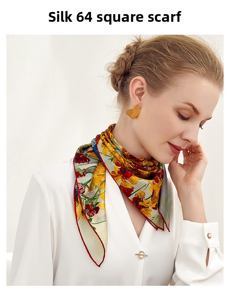 Silk Scarf Silk Scarf 100% Mulberry Silk 64cm Floral Style Chinese Square Scarf_voghion.com
