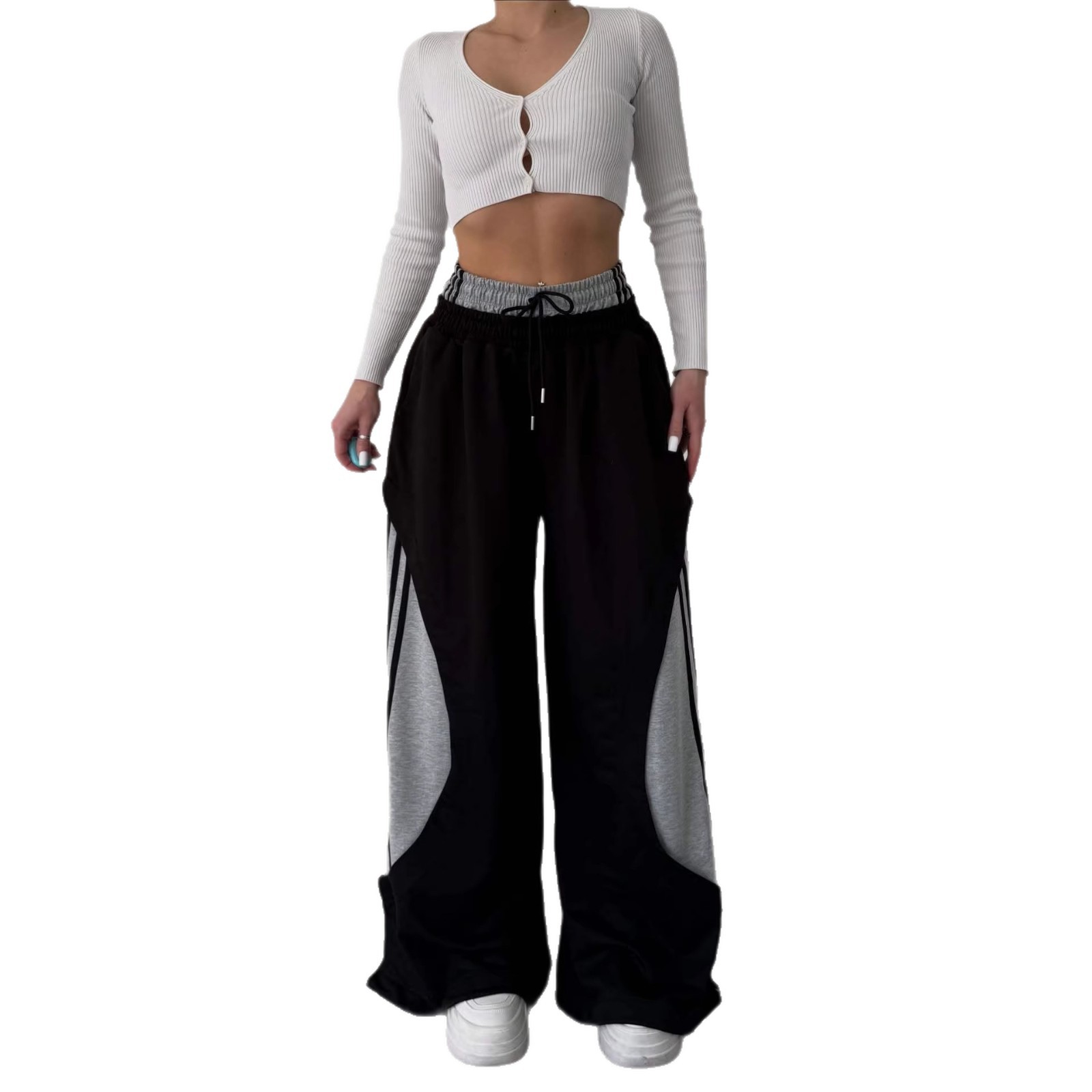 Retro-Jogginghose mit Streifenmuster – Hip-Hop-Hose mit doppeltem Bund und weitem Bein für Damen und Herren (Oversized Streetwear)_voghion.com