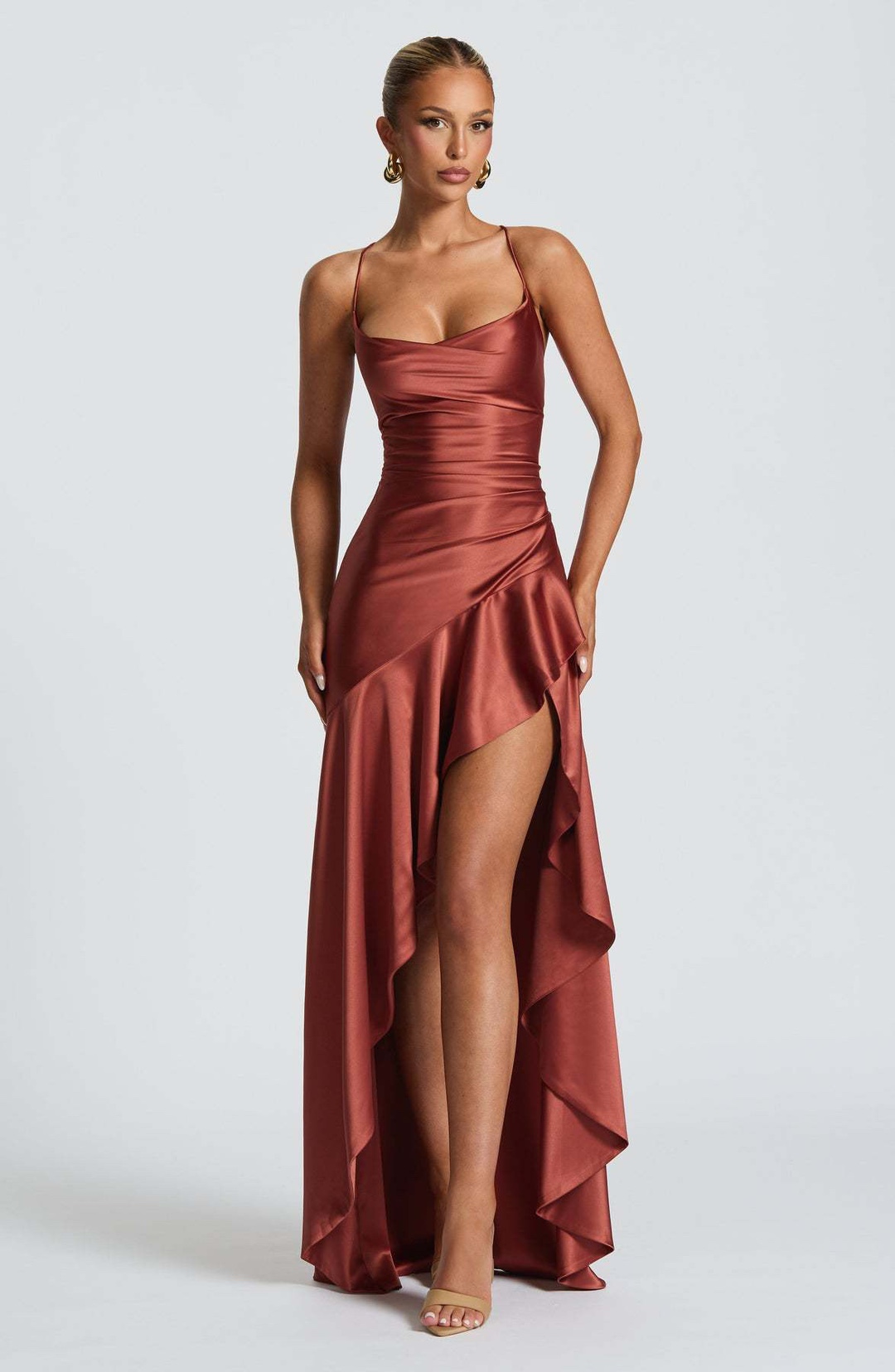 Women's Clothing Elegant Satin Slip Dress – Sexy Backless Spaghetti Strap Maxi Dress With Tie Detail (S-XL)_ecoleips.com