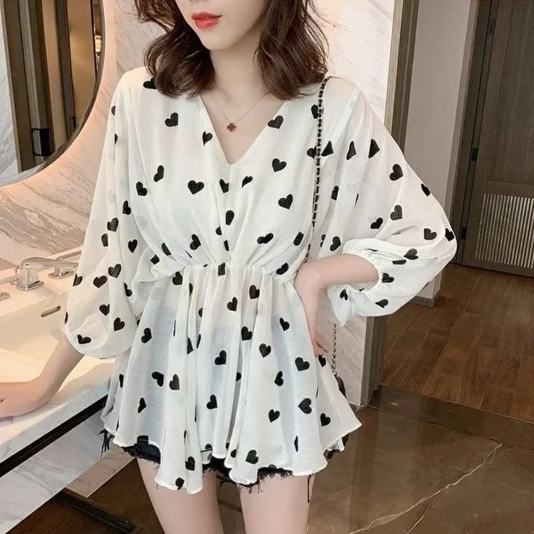 Summer shirt, shiffon brace, V-neckline, oversize, western style