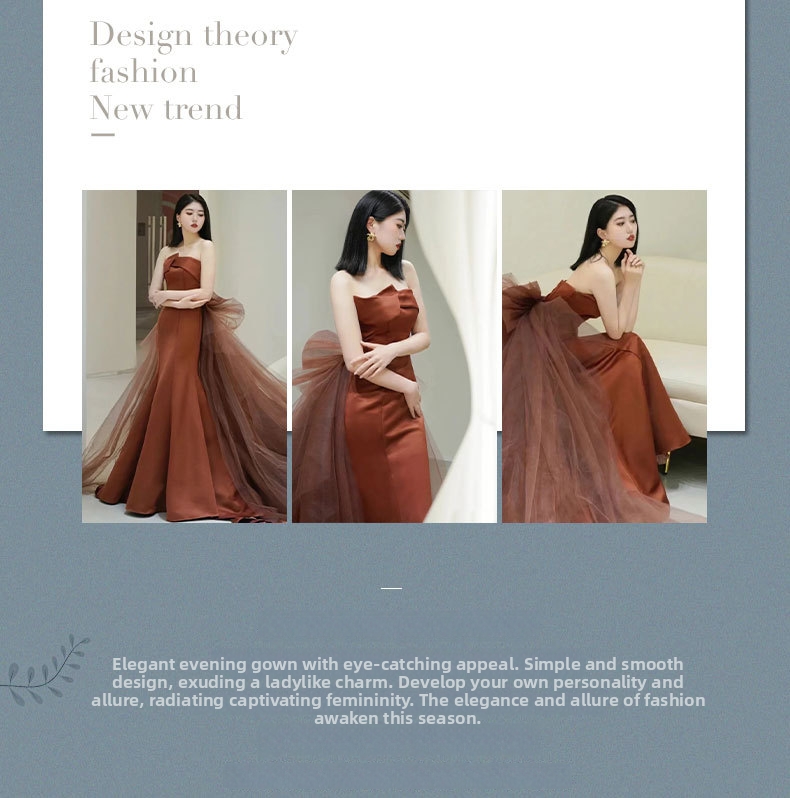 Elegant Mermaid Style Strapless Evening Gown with Short Train for Women New 2026 Toast Dress Sophisticated Engagements_ecoleips.com